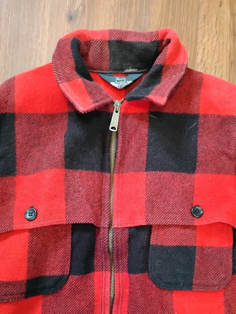 Vintage 80s Woolrich Zip Buffalo Plaid Wool Hunting Jacket